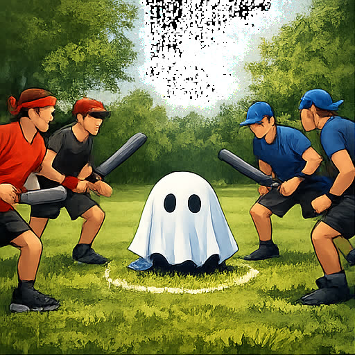 Illustration aus der Spielanleitung: Teams stehen einem Geist gegenüber.